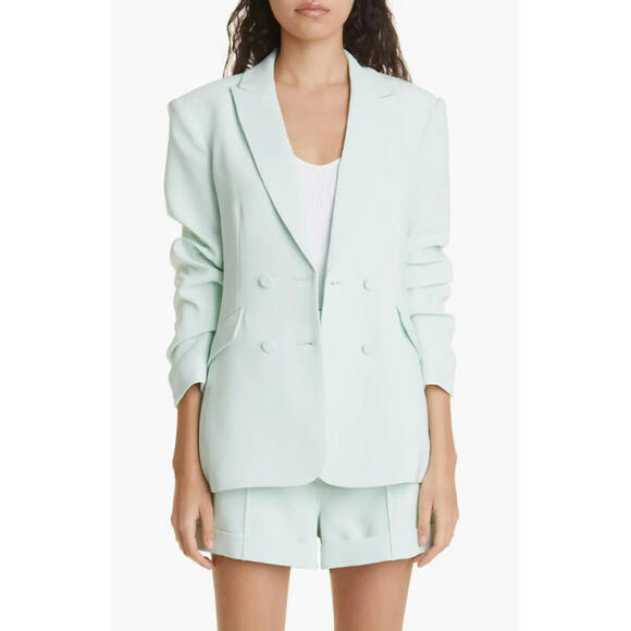 NEW, Cinq A Sept Kris Ruched Sleeve Double Breasted Blazer Celadon SZ 6  #SJ1938 - Picture 4 of 12